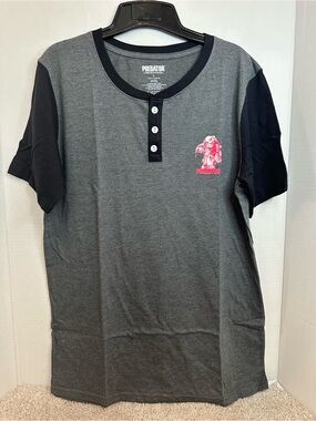 New Predator Men’s Charcoal & Black Henley with Red Chest Logo, size Large